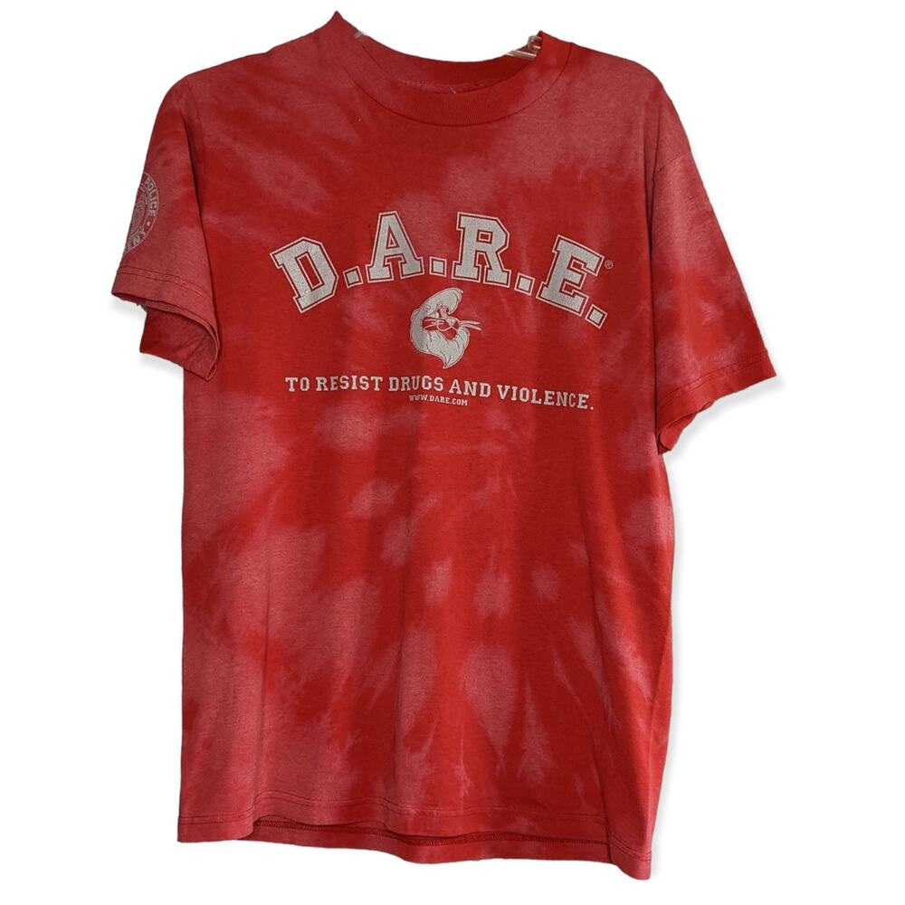 VTG D.A.R.E. To Resist Drugs Custom Bleach Tie Dye HPD Lion Tee Shirt Mens M